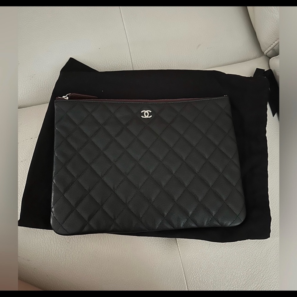 CHANEL Classic Black Caviar Leather Clutch